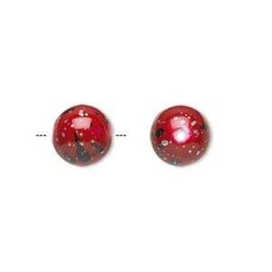 50 Red Silver Gold & Black Paint Spattered 80s Retro 10mm Round Beads